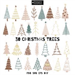 30 christmas trees svg, merry christmas svg, rustic boho trees christmas, scandinavian christmas trees clipart cut files