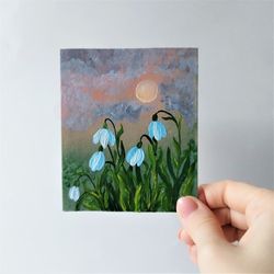 snowdrops original painting, landscape small painting art, floral wall decor, flowers impasto painting