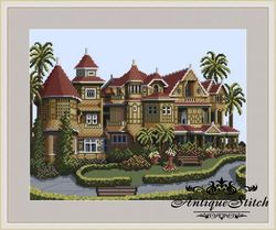 155 winchester mystery house vintage cross stitch pattern pdf victorian house america compatible pattern keeper