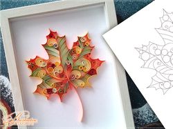 quilling pattern autumn maple leaf, template autumn maple leaf, paper quilling art maple leaf