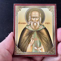 saint theodore the studite | silver foiled icon lithography mounted on wood | size: 3 1/2" x 2 1/2"