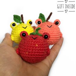 fruit frog plush | strawberry frog | lemon frog | avocado frog | frog stress ball | crochet frog | kawaii frog decor