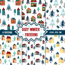 cozy winter seamless patterns collection