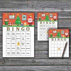 60 santa and elf baby shower bingo cards,christmas baby shower bingo games,printable baby shower bingo cards--258