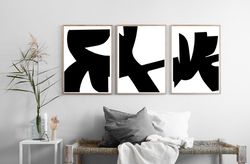 black and white set of 3 prints large wall art abstract line art digital download triptych diy home art black posters