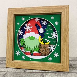 christmas gnome shadow box svg/ green gnome shadow box template/ steal christmas gnome/ svg for cricut/ for silhouette