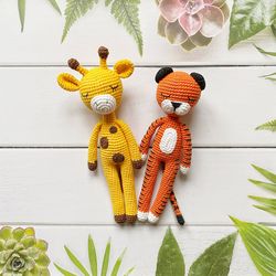 crochet patterns, amigurumi pattern, crochet giraffe pattern, crochet tiger pattern, crochet animals