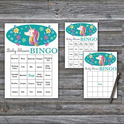 rainbow unicorn baby shower bingo cards,unicorn baby shower bingo games,printable baby shower bingo cards--329