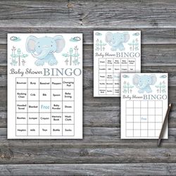 blue elephant baby shower bingo cards,elephant baby shower bingo games,printable baby shower bingo cards--324