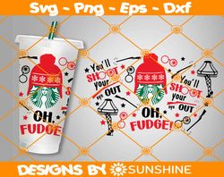 christmas movie starbucks cup svg, oh fudge svg, christmas story full wrap starbucks svg