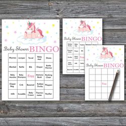 unicorn theme baby shower bingo cards,unicorn baby shower bingo games,printable baby shower bingo cards--319