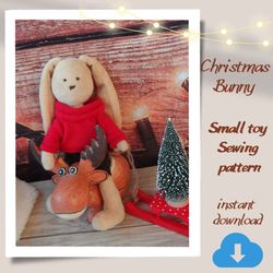 stuffed animal pattern  - christmas bunny pattern - soft toy sewing pattern - christmas gift idea