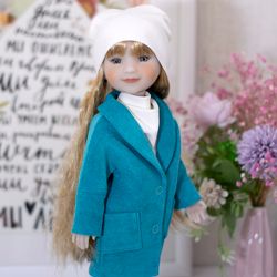 aquamarine coat for ruby red fashion friends doll, 14.5 inches doll clothes, doll outerwear for winter and autumn