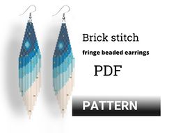 beaded earrings pattern for brick stitch with fringe - night sky - instant download