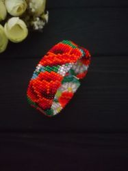 glass seed bead crochet bracelet , beaded bracelet