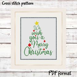 christmas tree cross stitch pattern modern, merry christmas cross stitch design, xmas cross stitch pattern pdf