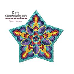 colorful ornament - 3d peyote star beading pdf pattern