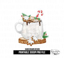 white christmas hot chocolate marshmallows mug sublimation png design