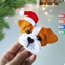 christmas bulldog felt pattern , santa dog tree ornaments , animals svg files cricut christmas , gifts for dog lovers