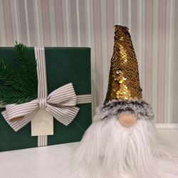 christmas gnome with gold-silver sequin, nordic xmas home decoration scandinavian tomte