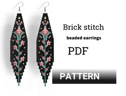 earring pattern for beading - brick stitch pattern for beaded fringe earrings - instant download. bead weaving. flowers