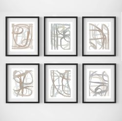 abstract neutral art beige gray wall art set of 6 prints pastel art digital download small print abstract art 6 posters