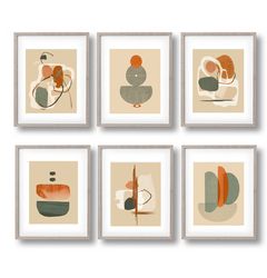 abstract geometric 6 piece wall art modern abstract posters set of 6 prints interior decor green beige art printable art