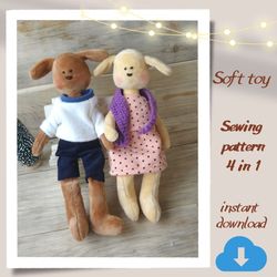 stuffed animal pattern  - stuffed bunny pattern - soft toy sewing pattern - christmas gift idea