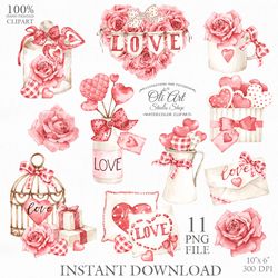 valentine's day clip art. digital clipart, hand drawn graphics, digital download. oliartstudioshop