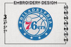 Philadelphia 76ers Embroidery Design, NBA Embroidery files, NBA All Star, Machine embroidery designs, Digital Download