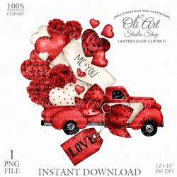 valentine's day truck clip art. digital clipart, hand drawn graphics, digital download. oliartstudioshop