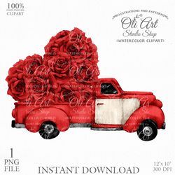 valentine's day truck clip art. digital clipart, hand drawn graphics, digital download. oliartstudioshop