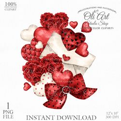 valentine's day clip art. digital clipart, hand drawn graphics, digital download. oliartstudioshop