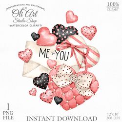 valentine's day clip art. digital clipart, hand drawn graphics, digital download. oliartstudioshop