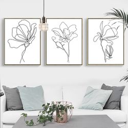 flower print line drawing printable wall art flover art minimalist poster flower line art set of 3 prints botanical art