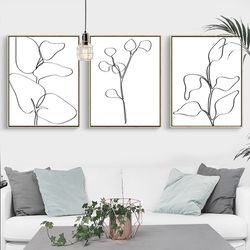 leaf line drawing printable wall art plants art minimalist poster leaves line art home art set of 3 prints botanical art