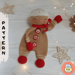 sleeping gingerbread man baby lovey amigurumi crochet pattern pdf, crochet christmas toy amigurumi pattern (eng)
