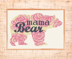 mama bear cross stitch pattern modern cross stitch floral nursery cross stitch mom gift embroidery pdf woodland animal