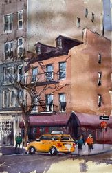 new york painting original watercolor painting cityscape painting architecture sketch 10 x 14 inches by bogdan shiptenko