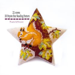 squirrel - 3d peyote star beading pdf pattern, beaded star