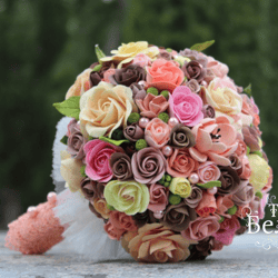 wedding bouquet with flowers from polymer clay. bouquet to order. exclusive bouquet of the bride.
