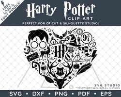 harry potter clip art design svg dxf png pdf - big heart shaped bundle & free font!