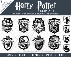 harry potter clip art design svg dxf png pdf - hogwarts house crest gryffindor slytherin ravenclaw hufflepuff bundle