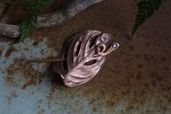 shawl pin with real monstera leaf, moonstone pin, fifula, cardigan brooch