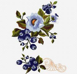 set blue flower machine embroidery design