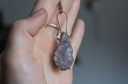 raw quartz druzy necklace, witchy wedding pendant, crystal jewelry