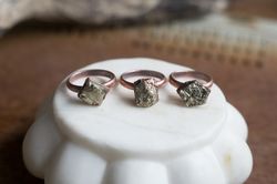 pyrite ring, electroformed copper ring, crystal ring