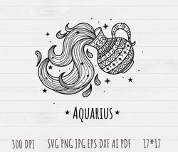 aquarius outline svg, aquarius clip art, outline, svg file, hand drawn, png, digital download