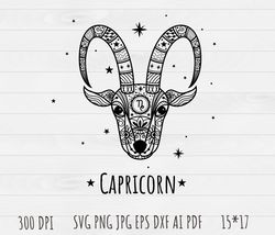 capricorn outline svg, capricorn clip art, outline, svg file, hand drawn, png, digital download