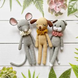 crochet patterns, amigurumi pattern, crochet cat pattern, crochet dog pattern, crochet mouse pattern, crochet animals